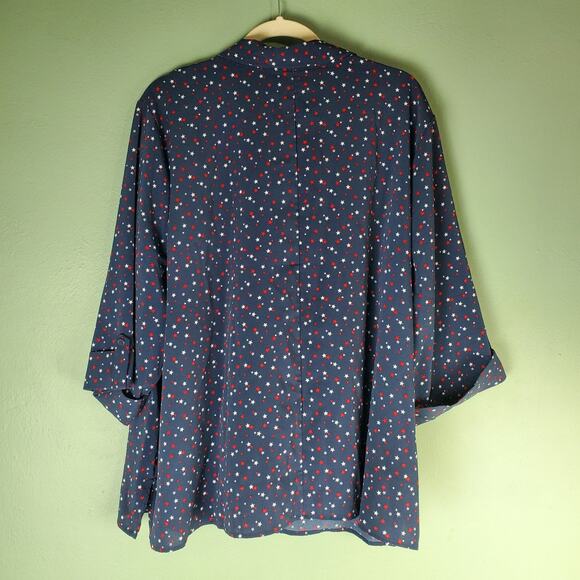 Catherines Womens Navy Blue Star Lightweight Button Up Tunic Blouse Size 3XWP - Picture 2 of 5